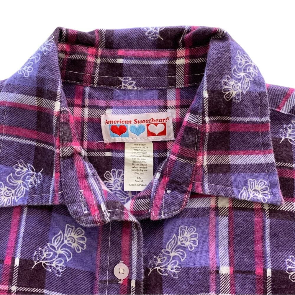 Via Penny Lane Reworked | Travis Scott Graphic Purple Plaid Button Up Flannel M - Picture 7 of 9